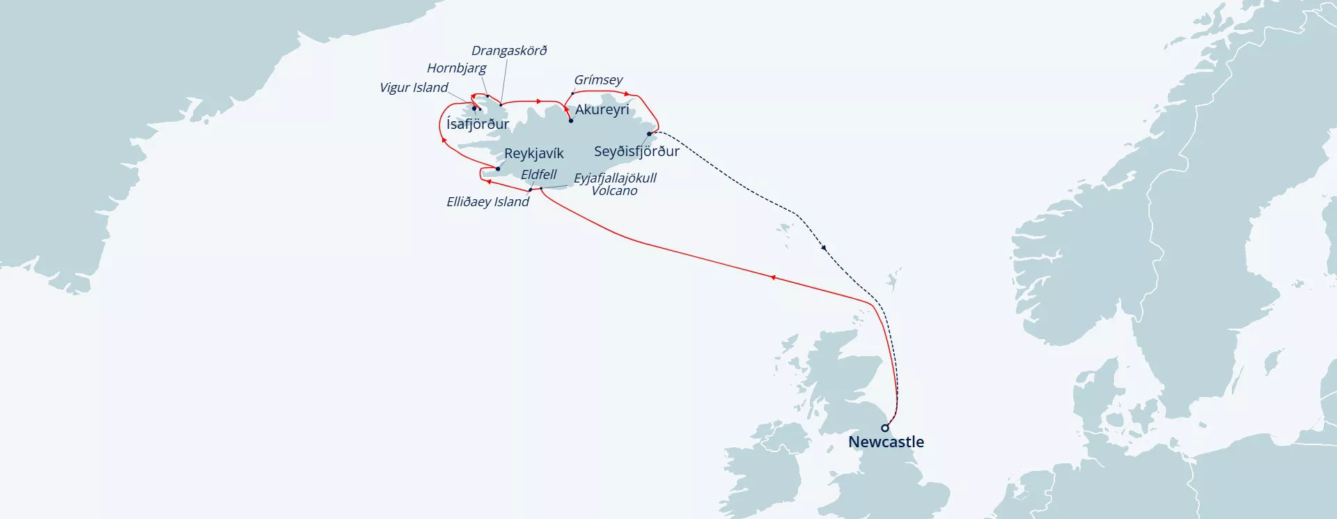 Itinerary map for Whales and Wonders of Iceland